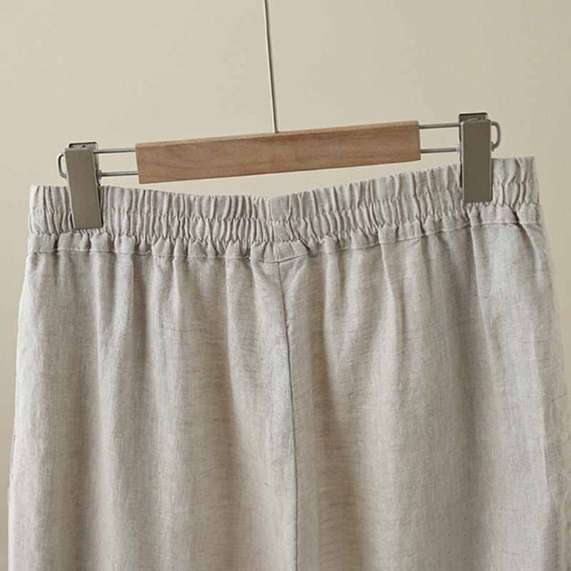 Buddha Stones通勤用 レトロ 無地 レース パッチワークデザイン 7-8丈 レディース ワイドレッグ コットンパンツ ポケット付き - image 3