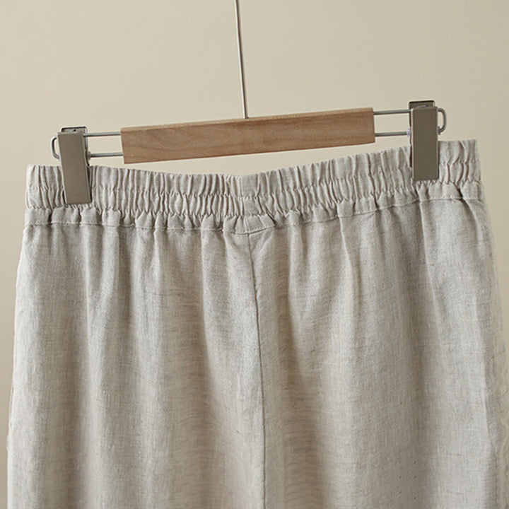 Buddha Stones通勤用 レトロ 無地 レース パッチワークデザイン 7-8丈 レディース ワイドレッグ コットンパンツ ポケット付き - image 3