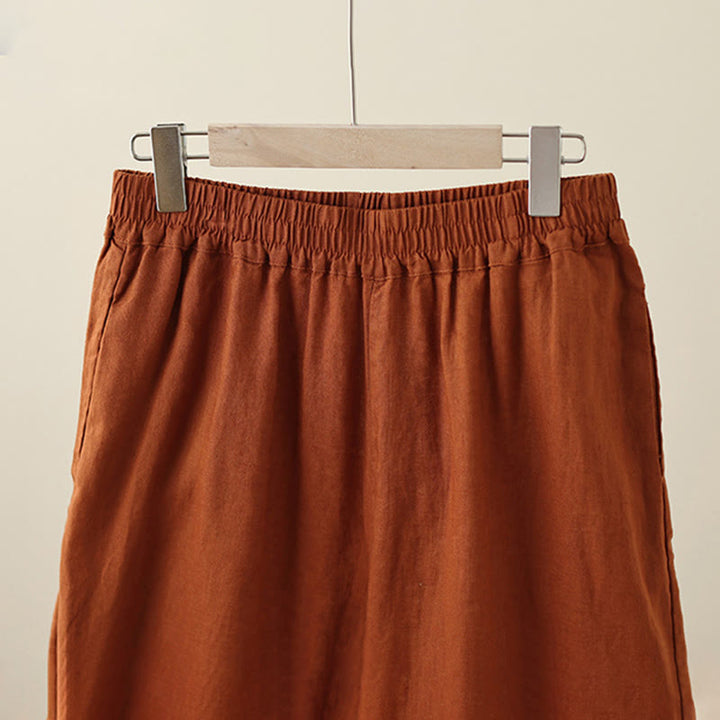 Buddha Stones通勤用 レトロ 無地 レース パッチワークデザイン 7-8丈 レディース ワイドレッグ コットンパンツ ポケット付き - image 15