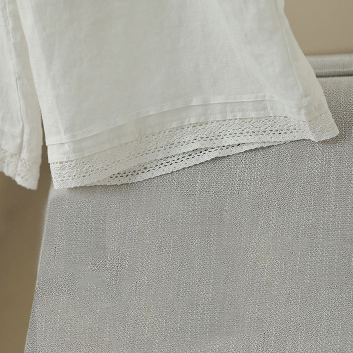 Buddha Stones通勤用 レトロ 無地 レース パッチワークデザイン 7-8丈 レディース ワイドレッグ コットンパンツ ポケット付き - image 22