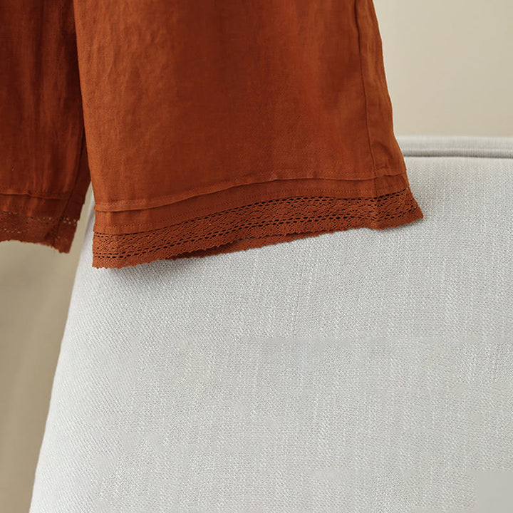 Buddha Stones通勤用 レトロ 無地 レース パッチワークデザイン 7-8丈 レディース ワイドレッグ コットンパンツ ポケット付き - image 17