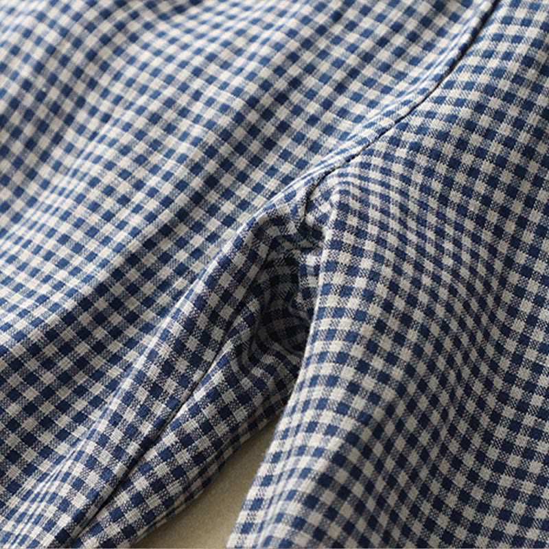 Buddha Stones通勤カジュアル チェック柄 7-8丈 レディース ワイドレッグ コットンリネン パンツ ポケット付き - image 5