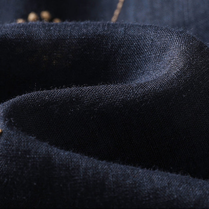 Buddha Stonesミッドナイトブルー 通勤カジュアル タンポポ柄 レディース ワイドレッグ コットンリネンパンツ - image 7