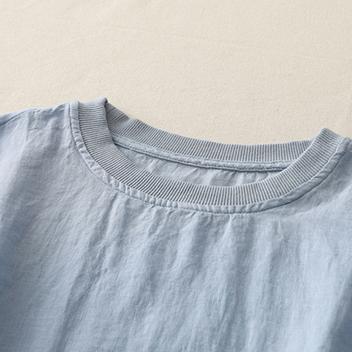 Buddha Stonesプレーンスレッドクルーネックデザイン レディース ポリエステル 半袖シャツ - image 1