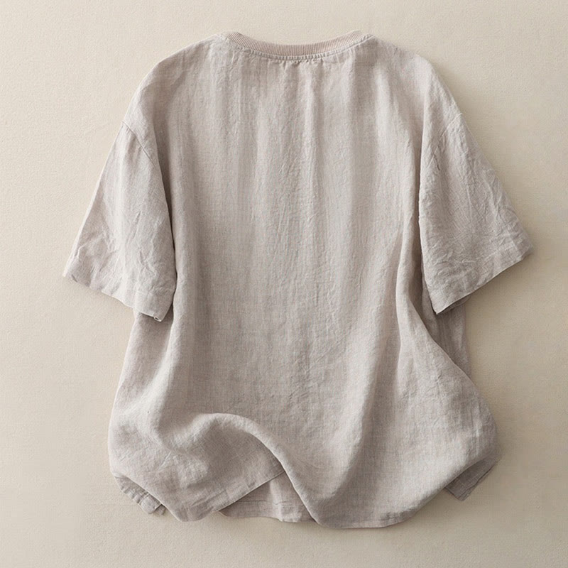 Buddha Stonesプレーンスレッドクルーネックデザイン レディース ポリエステル 半袖シャツ - image 25