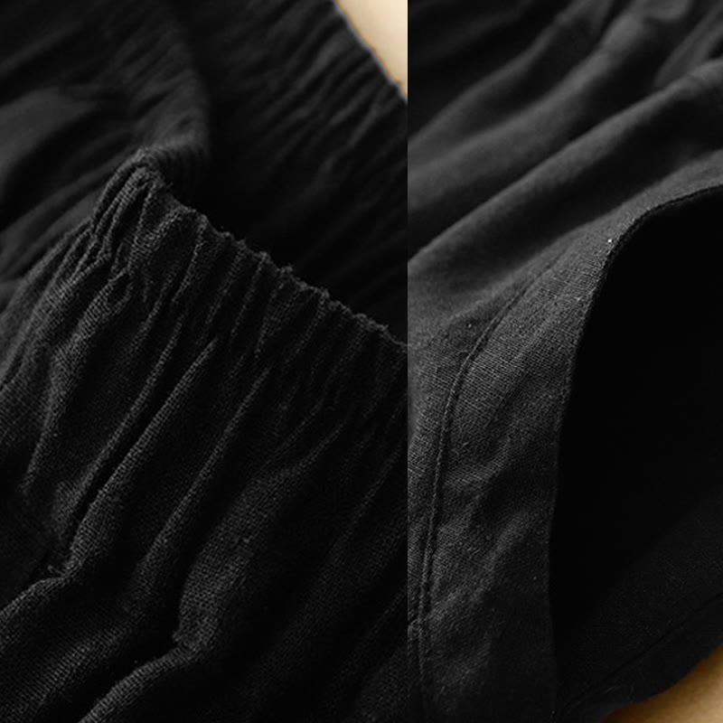 Buddha Stones通勤カジュアル ピュアカラー レディース ワイドレッグ コットン クロップドパンツ ポケット付き - image 10