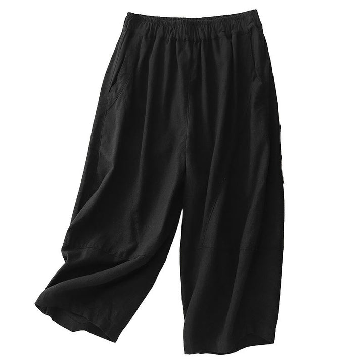 Buddha Stones通勤カジュアル ピュアカラー レディース ワイドレッグ コットン クロップドパンツ ポケット付き - image 11