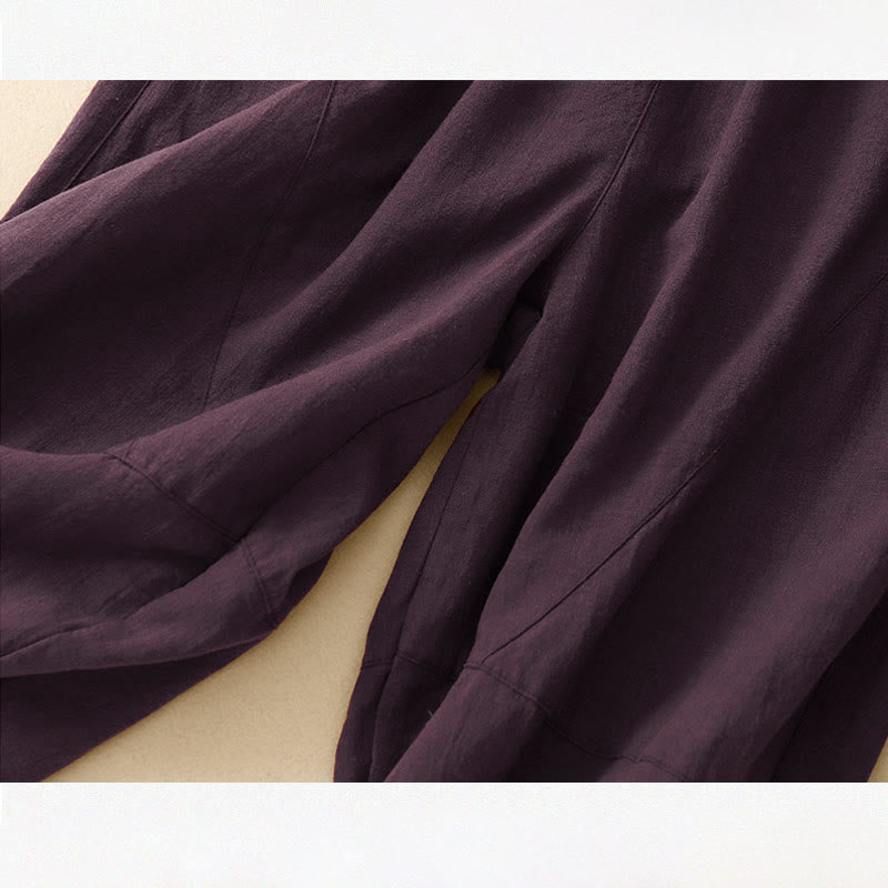 Buddha Stones通勤カジュアル ピュアカラー レディース ワイドレッグ コットン クロップドパンツ ポケット付き - image 13