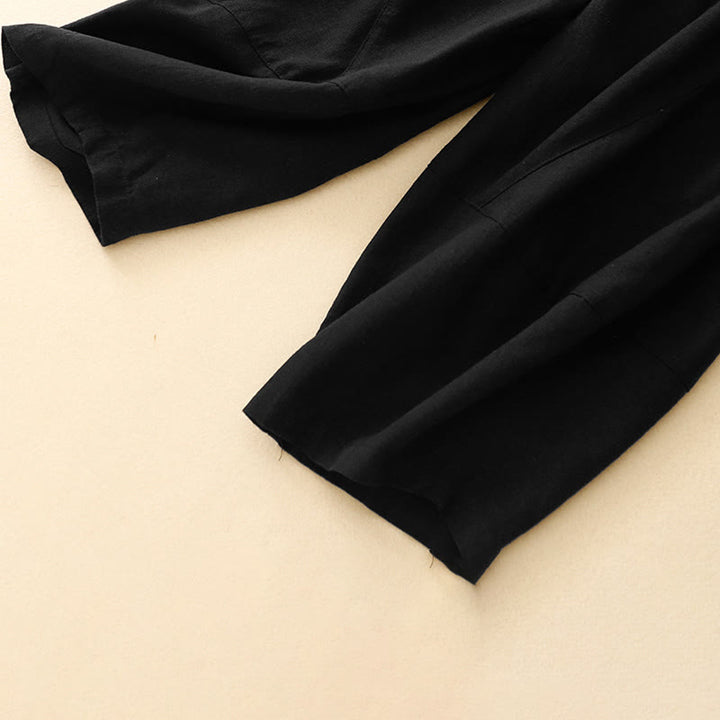 Buddha Stones通勤カジュアル ピュアカラー レディース ワイドレッグ コットン クロップドパンツ ポケット付き - image 9