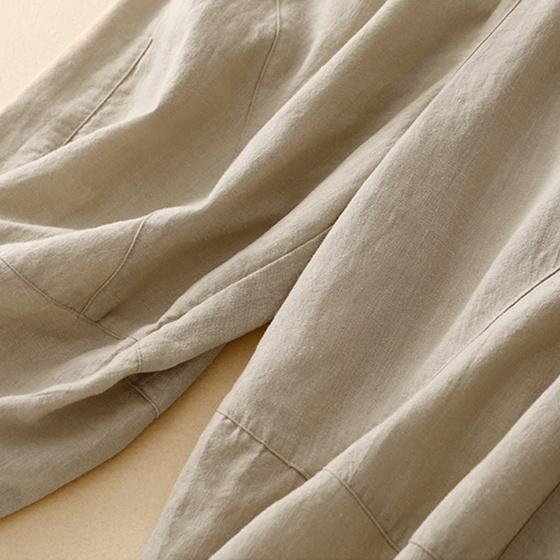 Buddha Stones通勤カジュアル ピュアカラー レディース ワイドレッグ コットン クロップドパンツ ポケット付き - image 3