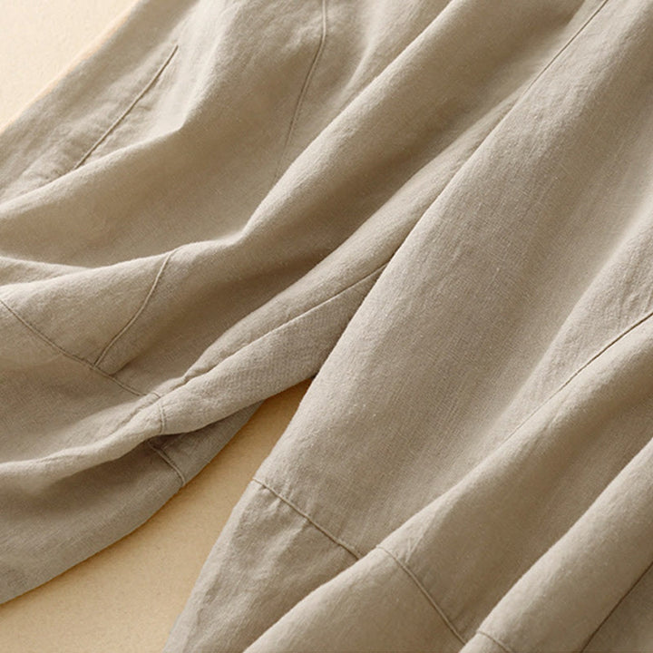 Buddha Stones通勤カジュアル ピュアカラー レディース ワイドレッグ コットン クロップドパンツ ポケット付き - image 3