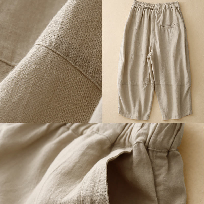 Buddha Stones通勤カジュアル ピュアカラー レディース ワイドレッグ コットン クロップドパンツ ポケット付き - image 5