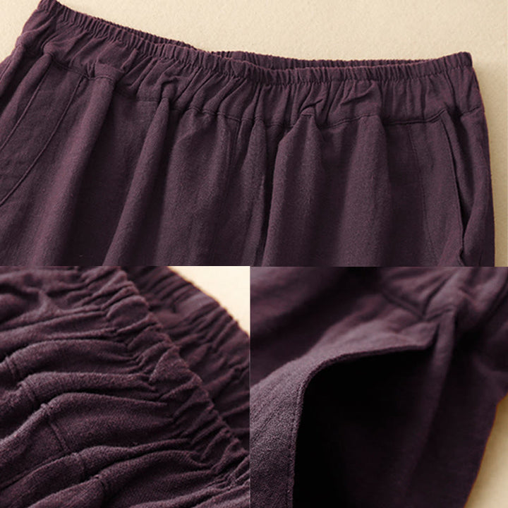 Buddha Stones通勤カジュアル ピュアカラー レディース ワイドレッグ コットン クロップドパンツ ポケット付き - image 15