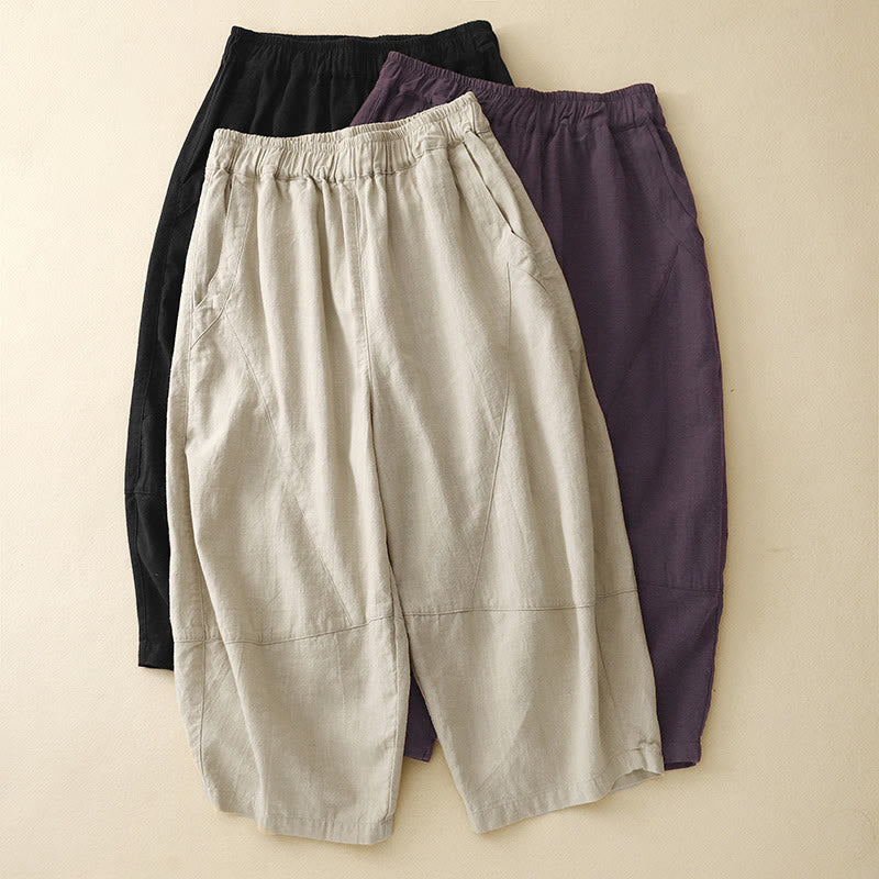 Buddha Stones通勤カジュアル ピュアカラー レディース ワイドレッグ コットン クロップドパンツ ポケット付き - image 17