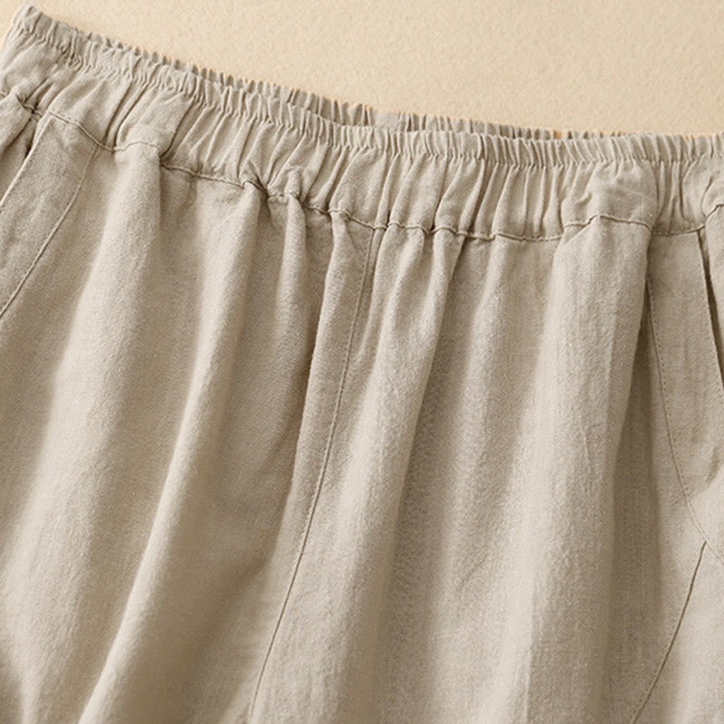 Buddha Stones通勤カジュアル ピュアカラー レディース ワイドレッグ コットン クロップドパンツ ポケット付き - image 1