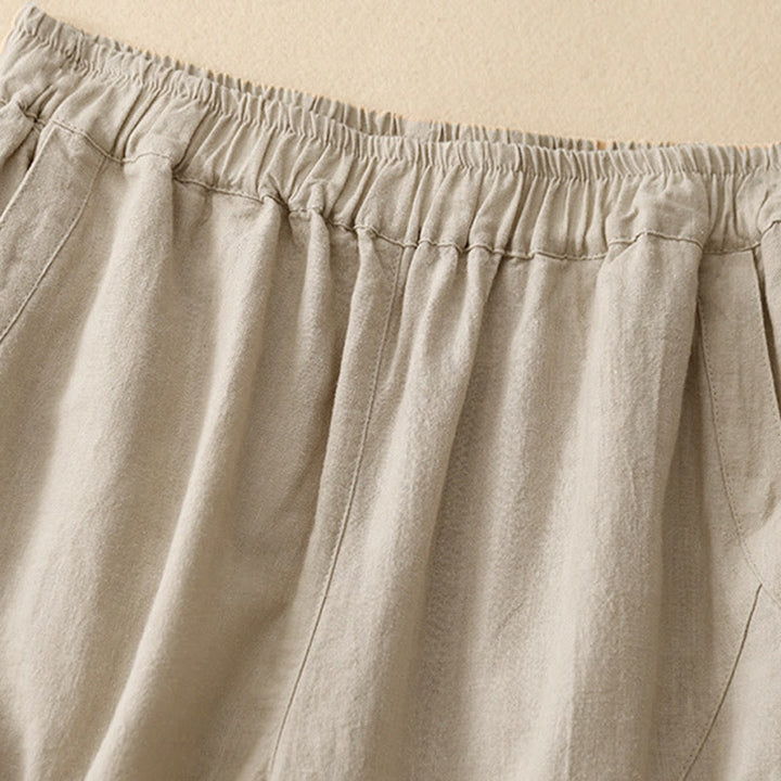 Buddha Stones通勤カジュアル ピュアカラー レディース ワイドレッグ コットン クロップドパンツ ポケット付き - image 1