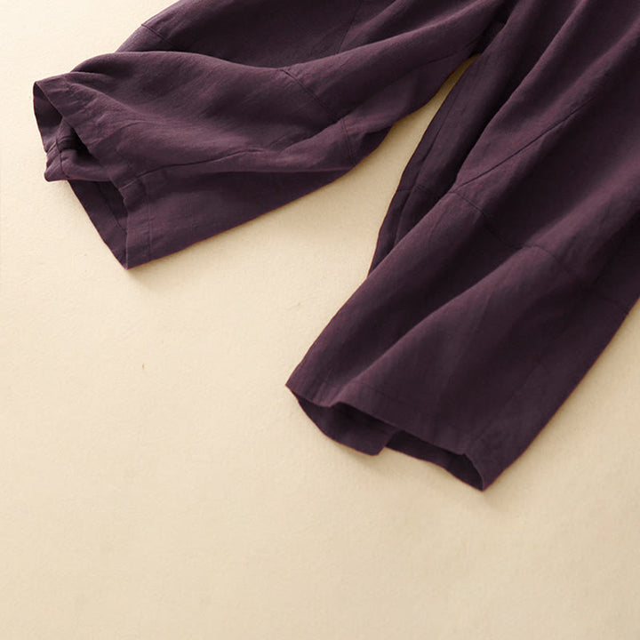 Buddha Stones通勤カジュアル ピュアカラー レディース ワイドレッグ コットン クロップドパンツ ポケット付き - image 14