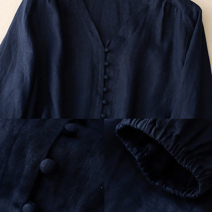 Buddha StonesVネックデザイン レディース コットンリネン 長袖シャツ - image 12