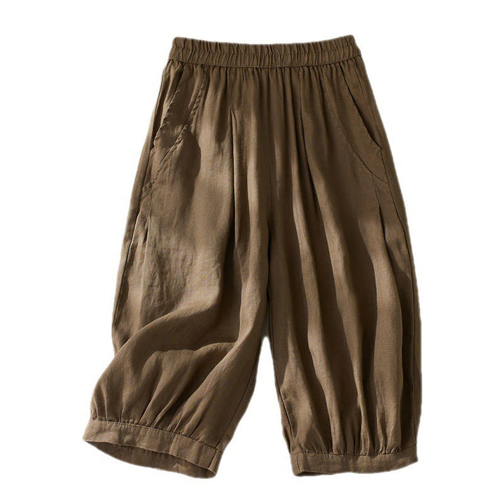 Buddha Stones通勤用 ピュアカラー ハイウエスト レディース コットンリネン ハーレム クロップドパンツ ポケット付き - image 7