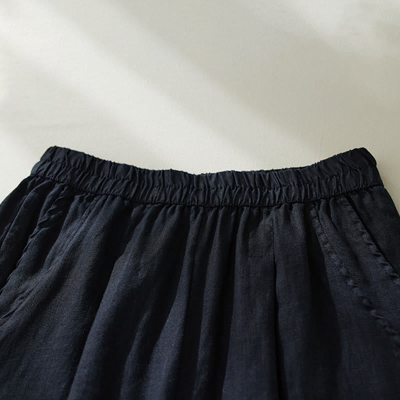 Buddha Stones通勤用 ピュアカラー ハイウエスト レディース コットンリネン ハーレム クロップドパンツ ポケット付き - image 17