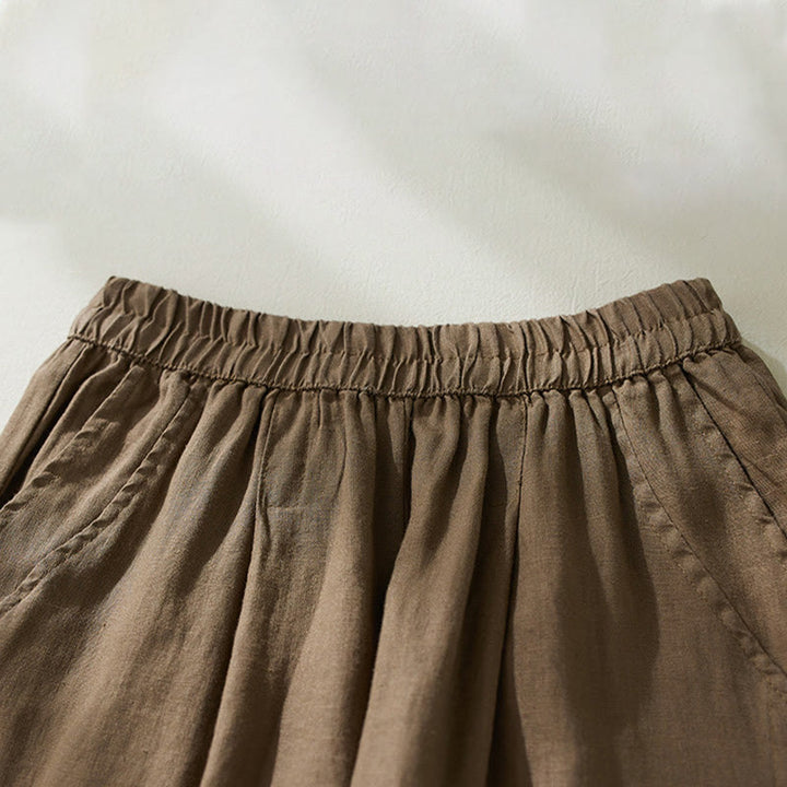 Buddha Stones通勤用 ピュアカラー ハイウエスト レディース コットンリネン ハーレム クロップドパンツ ポケット付き - image 1