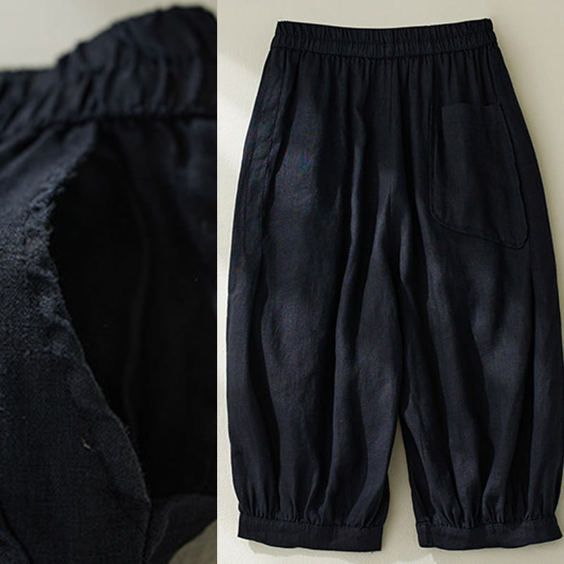 Buddha Stones通勤用 ピュアカラー ハイウエスト レディース コットンリネン ハーレム クロップドパンツ ポケット付き - image 22