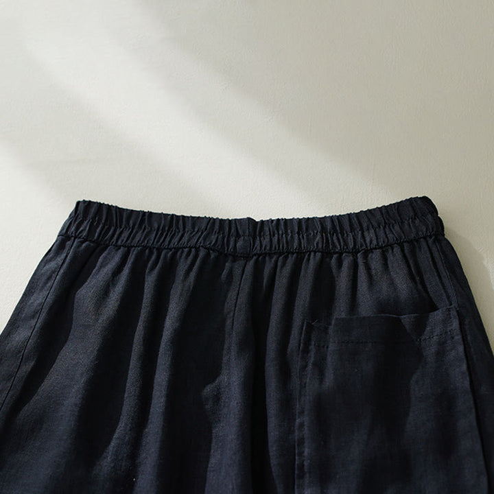 Buddha Stones通勤用 ピュアカラー ハイウエスト レディース コットンリネン ハーレム クロップドパンツ ポケット付き - image 18