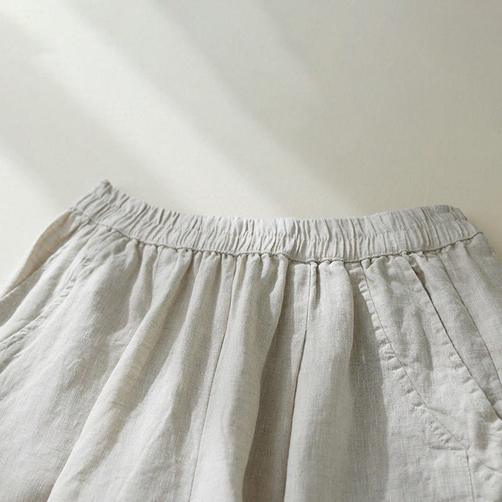 Buddha Stones通勤用 ピュアカラー ハイウエスト レディース コットンリネン ハーレム クロップドパンツ ポケット付き - image 9
