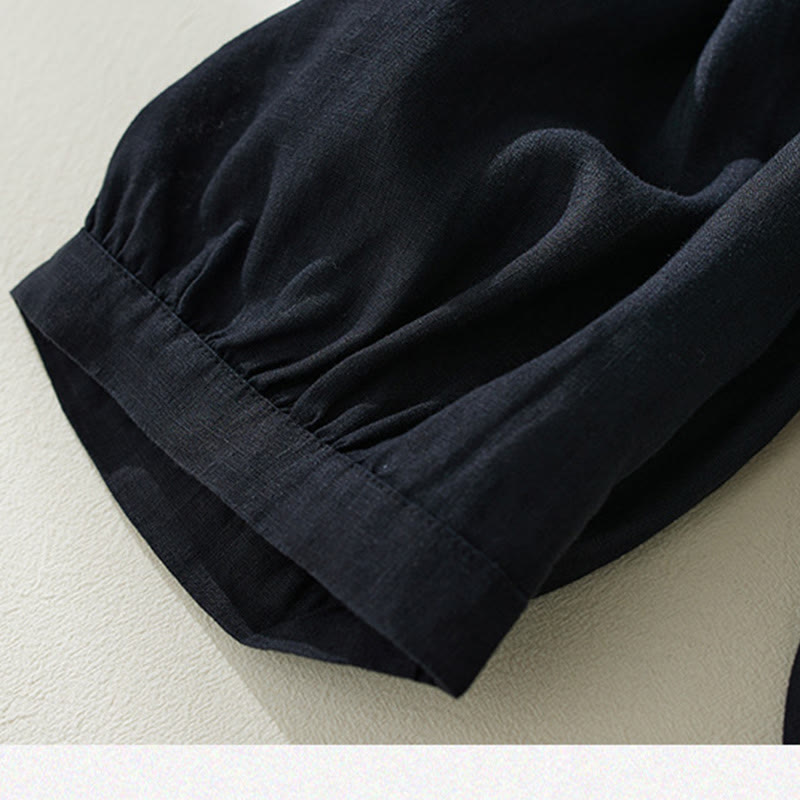 Buddha Stones通勤用 ピュアカラー ハイウエスト レディース コットンリネン ハーレム クロップドパンツ ポケット付き - image 21