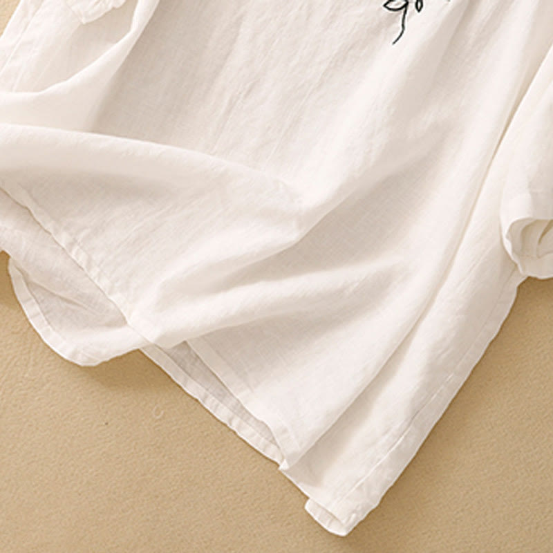 Buddha Stonesカジュアル サマー 刺繍 クルーネック レディース コットン 半袖 Tシャツ