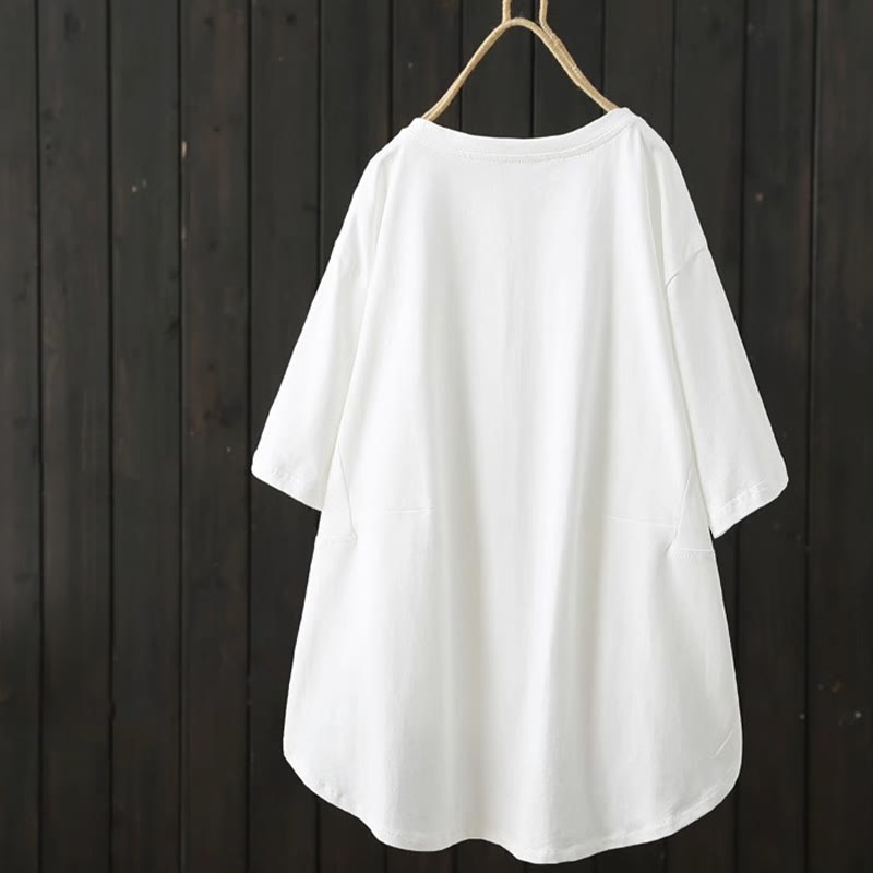 Buddha Stonesカジュアル ゆったり 夏用 無地 クルーネック レディース 半袖Tシャツ - image 3