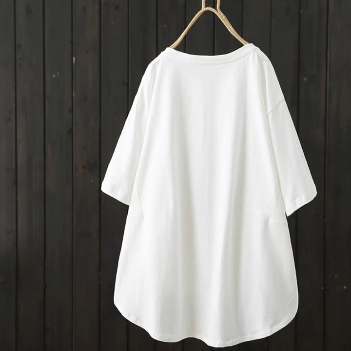 Buddha Stonesカジュアル ゆったり 夏用 無地 クルーネック レディース 半袖Tシャツ - image 3