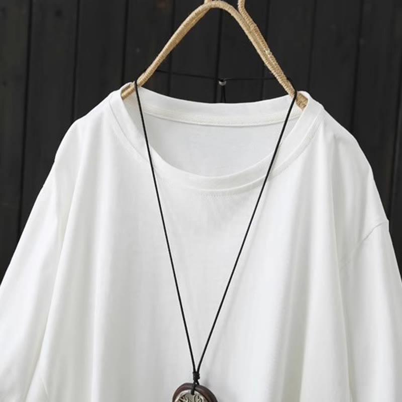 Buddha Stonesカジュアル ゆったり 夏用 無地 クルーネック レディース 半袖Tシャツ - image 5