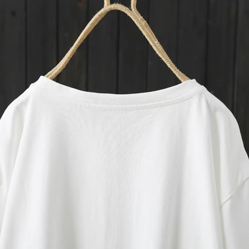 Buddha Stonesカジュアル ゆったり 夏用 無地 クルーネック レディース 半袖Tシャツ - image 4