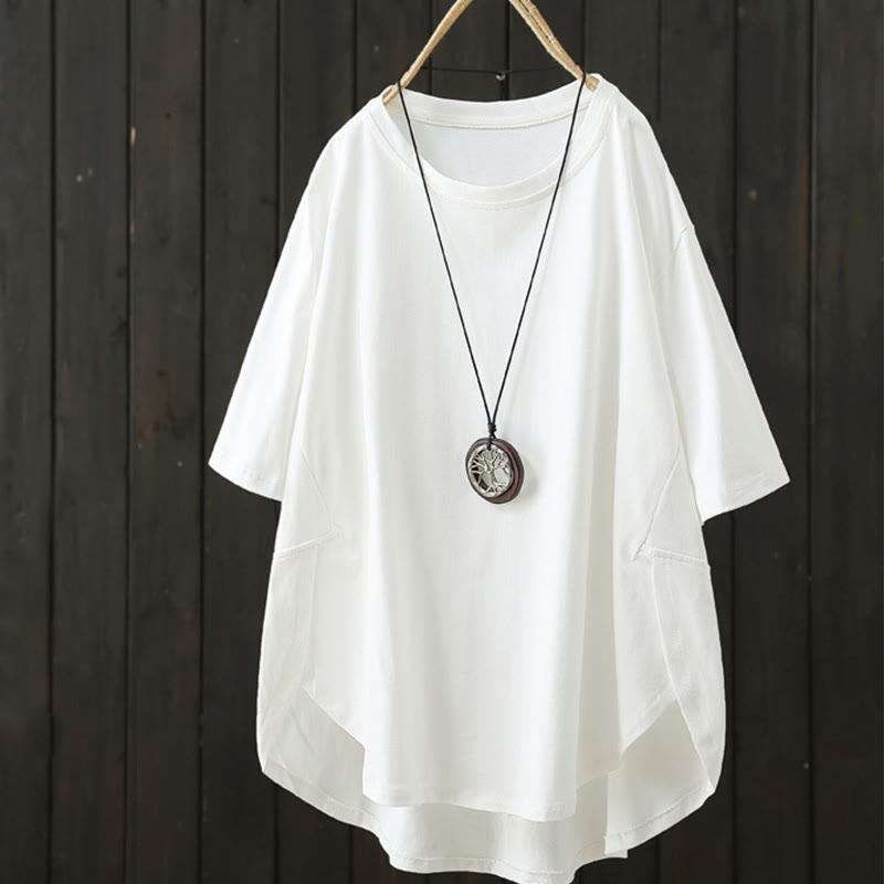 Buddha Stonesカジュアル ゆったり 夏用 無地 クルーネック レディース 半袖Tシャツ - 白 - US14、 UK/AU18、 EU46 (2XL) - image 2
