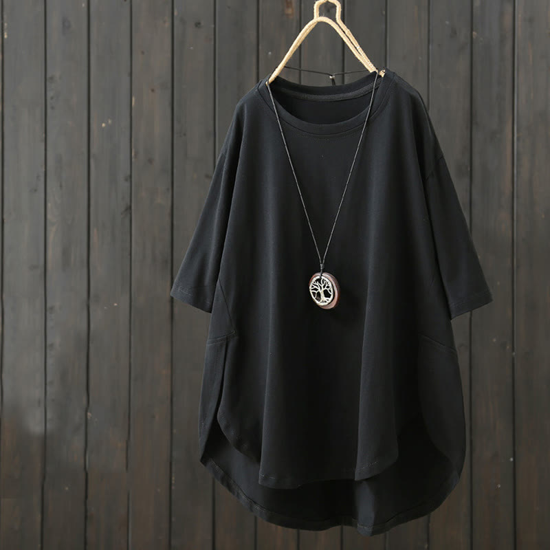 Buddha Stonesカジュアル ゆったり 夏用 無地 クルーネック レディース 半袖Tシャツ - 黒 - US14、 UK/AU18、 EU46 (2XL) - image 13