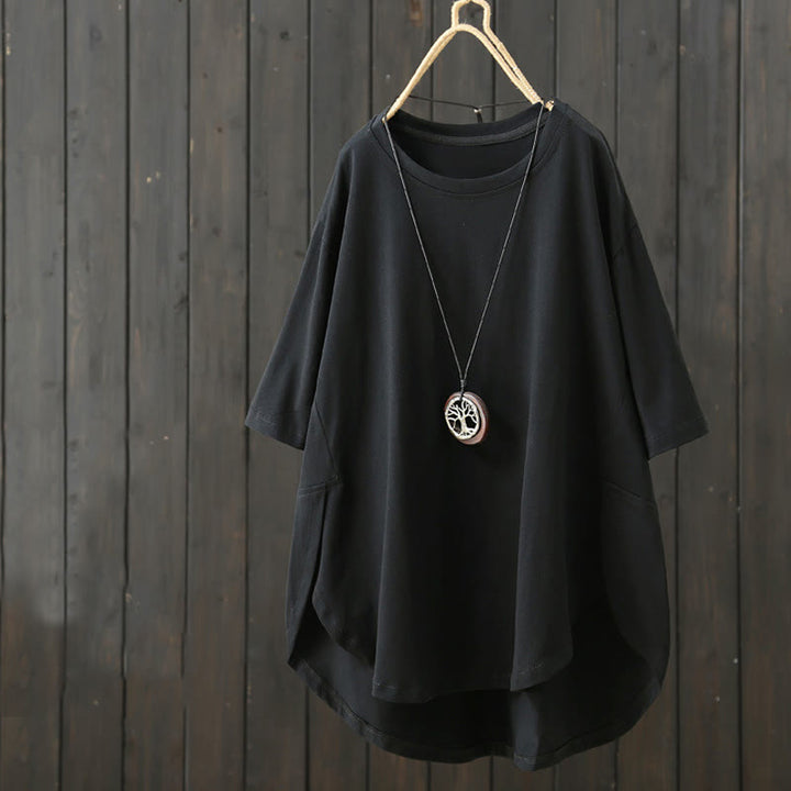 Buddha Stonesカジュアル ゆったり 夏用 無地 クルーネック レディース 半袖Tシャツ - 黒 - US14、 UK/AU18、 EU46 (2XL) - image 13