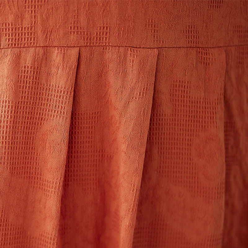 Buddha Stonesカジュアル 無地 ジャカード クルーネック ショート パフスリーブ コットン リネン ミディドレス - image 9