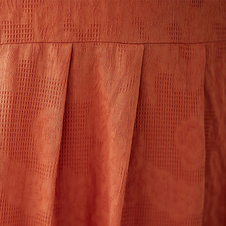 Buddha Stonesカジュアル 無地 ジャカード クルーネック ショート パフスリーブ コットン リネン ミディドレス - image 9