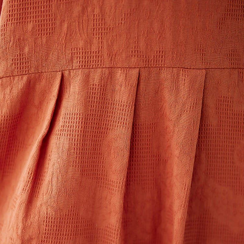 Buddha Stonesカジュアル 無地 ジャカード クルーネック ショート パフスリーブ コットン リネン ミディドレス - image 10