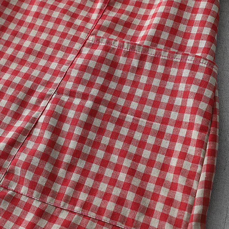 Buddha Stonesカジュアル ヴィンテージ チェック柄 ラペル 半袖 コットン ミディドレス ポケット付き - image 12