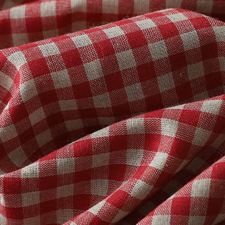 Buddha Stonesカジュアル ヴィンテージ チェック柄 ラペル 半袖 コットン ミディドレス ポケット付き - image 13