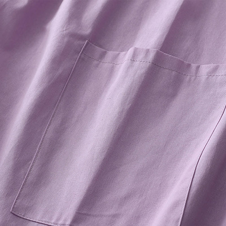 Buddha Stonesカジュアル ピュアカラー バックボタンデザイン クルーネック 半袖 コットンリネン ミディドレス ポケット付き - image 21