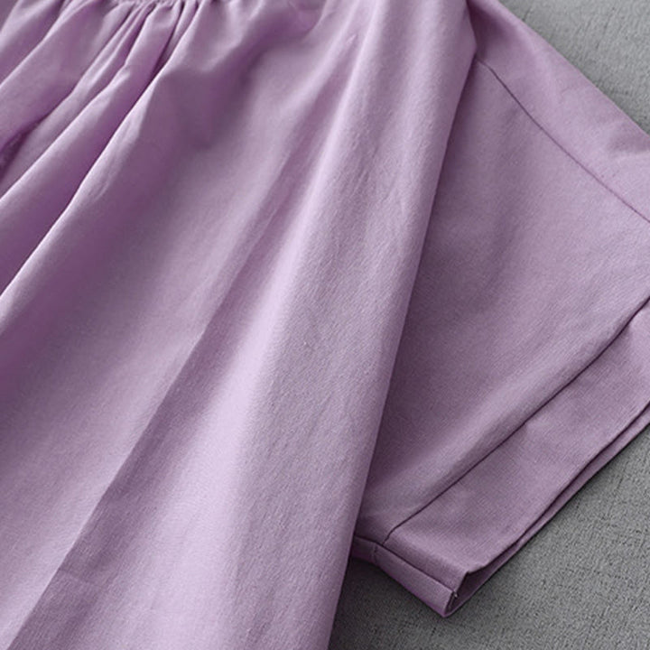 Buddha Stonesカジュアル ピュアカラー バックボタンデザイン クルーネック 半袖 コットンリネン ミディドレス ポケット付き - image 20