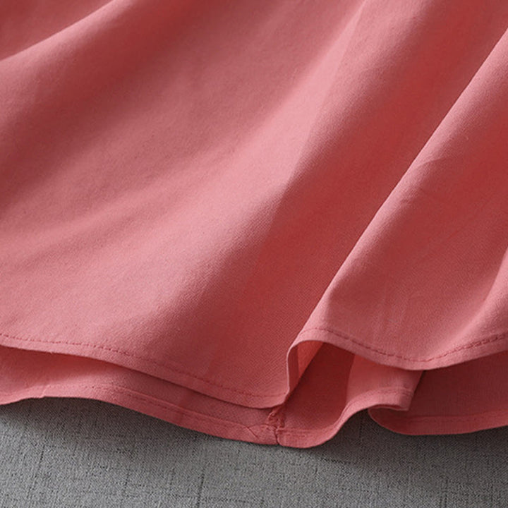 Buddha Stonesカジュアル ピュアカラー バックボタンデザイン クルーネック 半袖 コットンリネン ミディドレス ポケット付き - image 9