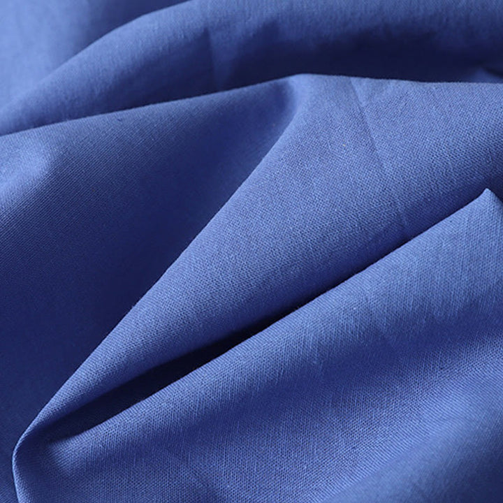 Buddha Stonesカジュアル ピュアカラー バックボタンデザイン クルーネック 半袖 コットンリネン ミディドレス ポケット付き - image 14