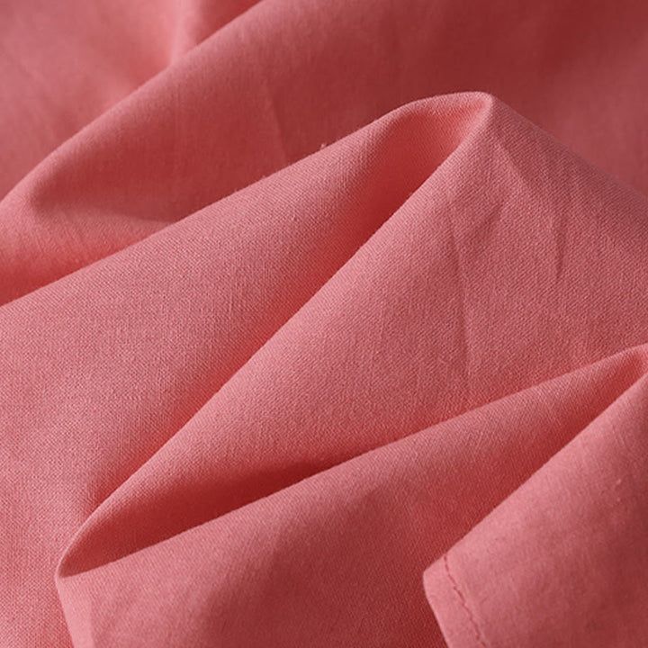 Buddha Stonesカジュアル ピュアカラー バックボタンデザイン クルーネック 半袖 コットンリネン ミディドレス ポケット付き - image 8