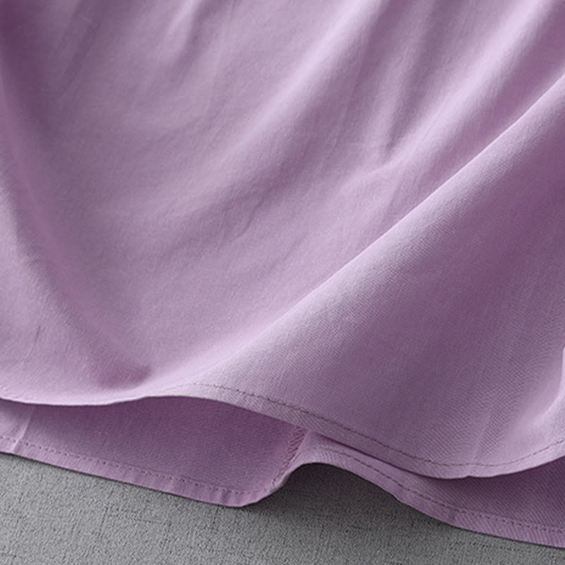 Buddha Stonesカジュアル ピュアカラー バックボタンデザイン クルーネック 半袖 コットンリネン ミディドレス ポケット付き - image 23