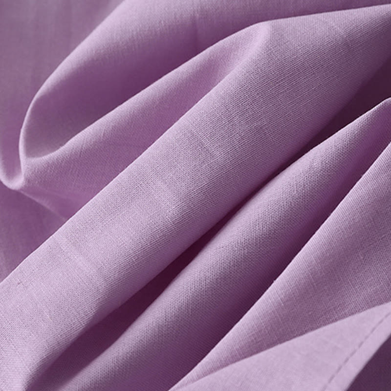 Buddha Stonesカジュアル ピュアカラー バックボタンデザイン クルーネック 半袖 コットンリネン ミディドレス ポケット付き - image 22