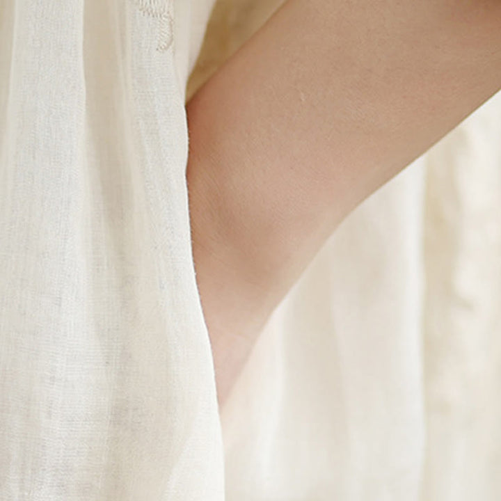 Buddha Stonesベージュ カジュアル 刺繍 七分袖 コットンリネン ミディドレス ポケット付き - image 8